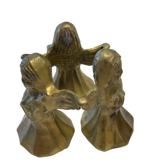 Vintage Solid Brass Circle of Friends Cherubs Angles Figurines Pair MCM - Picture 2 of 5